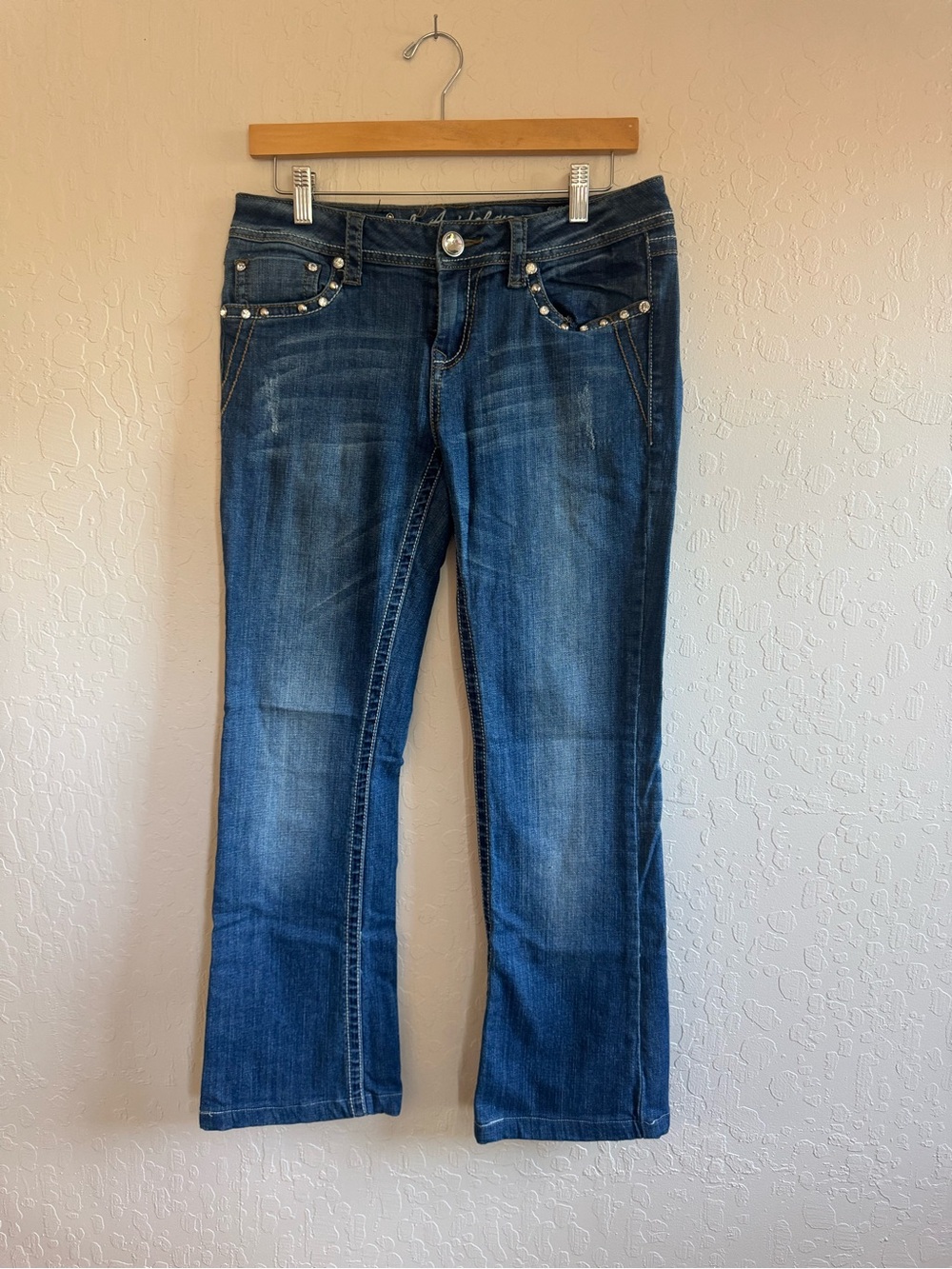 L.A. idol Dark Blue Bootcut Jeans with Studded Pocket Trim